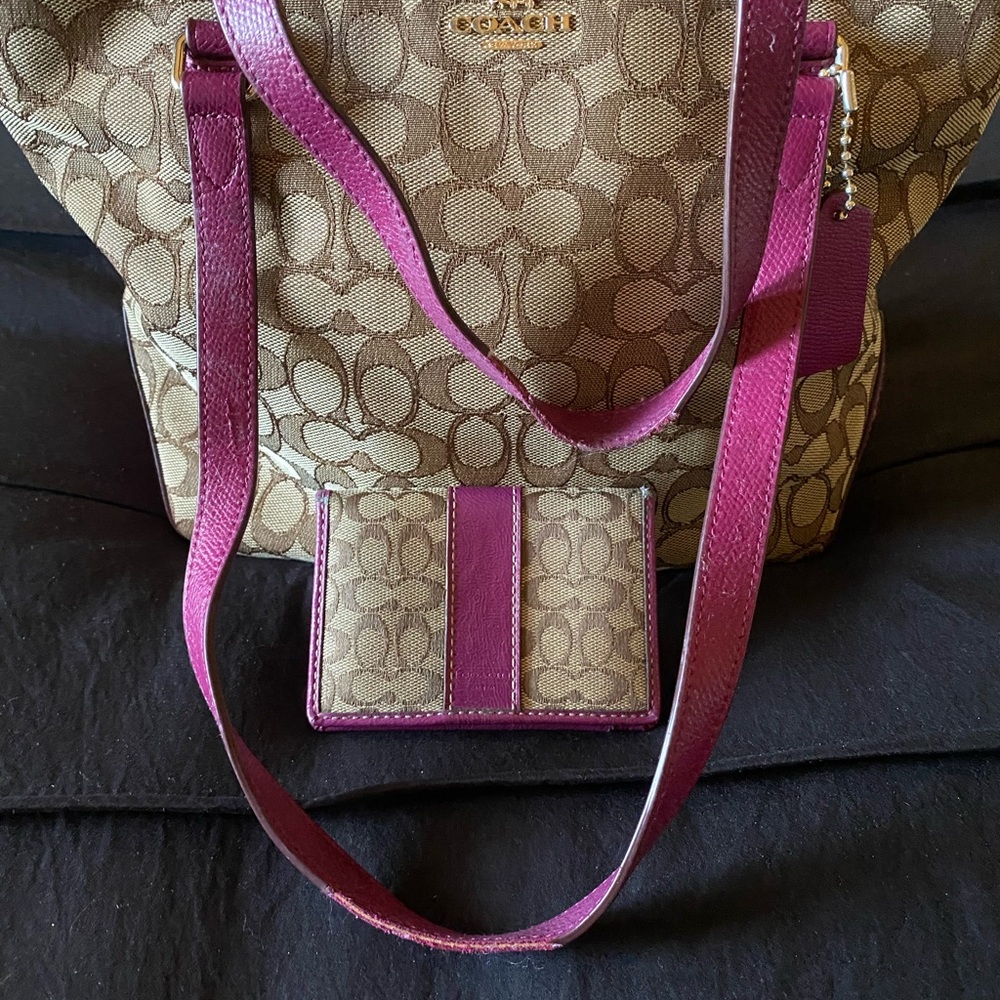 Coach Brown and Purple Signature Shoulder Bag